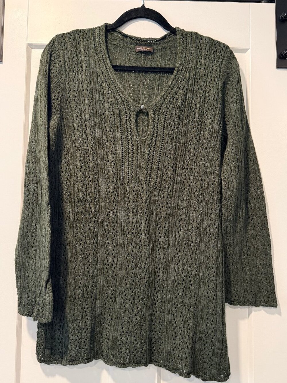 Dana Buchman Hunter Green Long Loose-Weave Pullover Sweater
